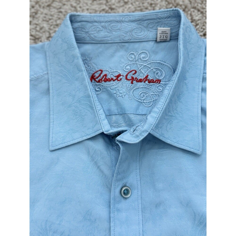 Robert Graham Men 2TG Blue Embroidered Long Sleeve Button Down Shirt Artsy Print
